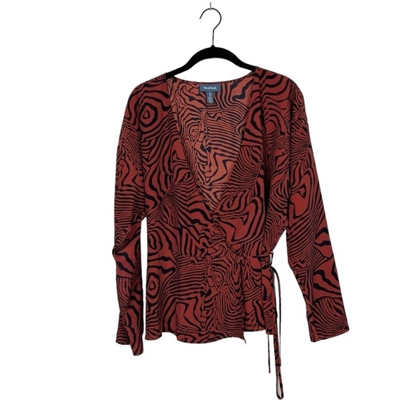 Modcloth Burnt Orange Black Zebra Print Long Sleeve Wrap Blouse Top Size M - Picture 1 of 6